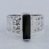 Textured Pattern Silver Green Tourmaline Ring