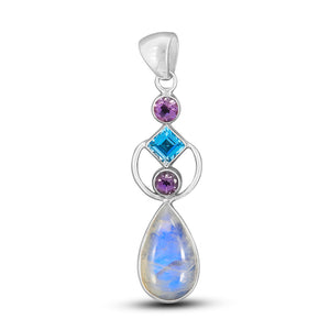 Rainbow Moonstone Silver Pendant