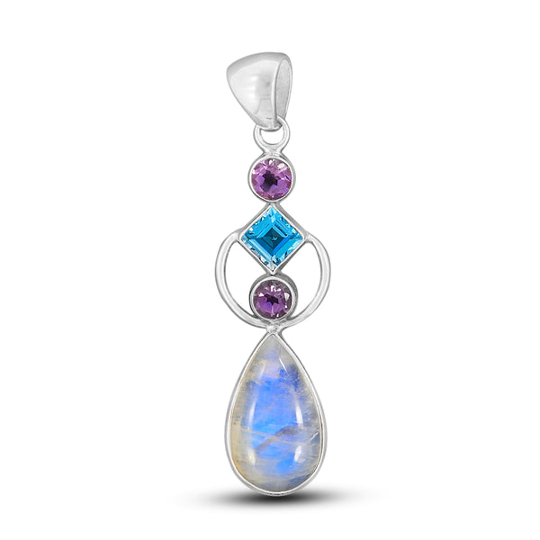 Rainbow Moonstone Silver Pendant