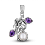 African Ruby & Pearl Designer Silver Pendant