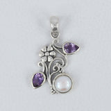 African Ruby & Pearl Designer Silver Pendant