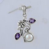 African Ruby & Pearl Designer Silver Pendant