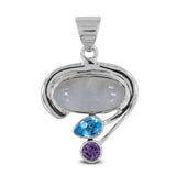 Rainbow Moonstone, Blue Topaz, Amethyst Silver Pendant