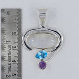 Rainbow Moonstone, Blue Topaz, Amethyst Silver Pendant