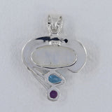 Rainbow Moonstone, Blue Topaz, Amethyst Silver Pendant