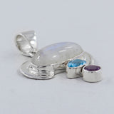 Rainbow Moonstone, Blue Topaz, Amethyst Silver Pendant