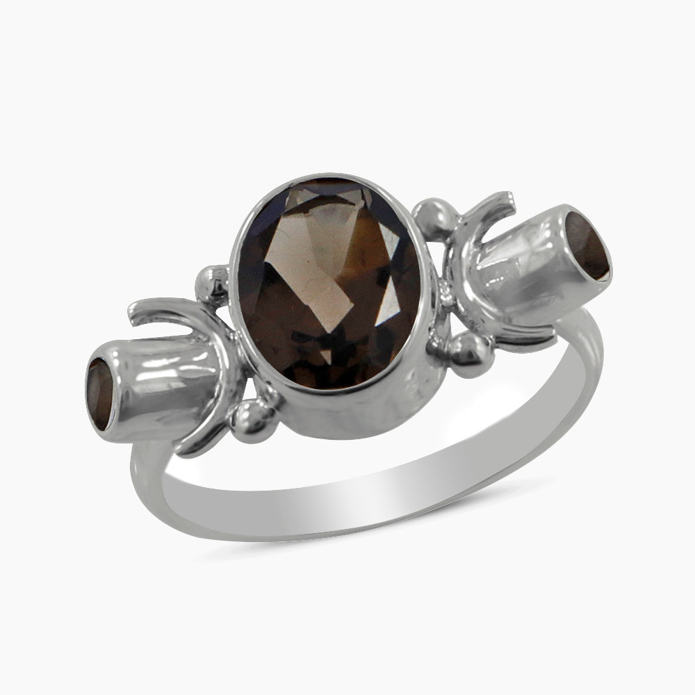Natural Smoky Quartz Silver Rings