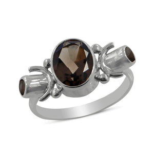 Natural Smoky Quartz Silver Rings