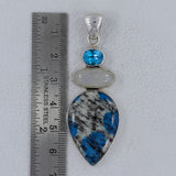 K2 Jasper, Rainbow Moonstone, Blue Topaz Gemstone Pendant