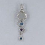 Rainbow Moonstone, Blue Topaz, Amethyst Silver Pendant