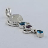 Rainbow Moonstone, Blue Topaz, Amethyst Silver Pendant