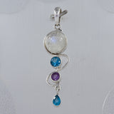 Rainbow Moonstone, Blue Topaz, Amethyst Silver Pendant