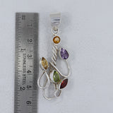 Natural Amethyst, Citrine, Peridot, Garnet Silver Pendant