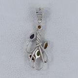 Natural Amethyst, Citrine, Peridot, Garnet Silver Pendant