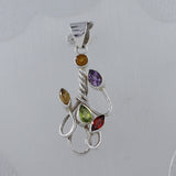 Natural Amethyst, Citrine, Peridot, Garnet Silver Pendant