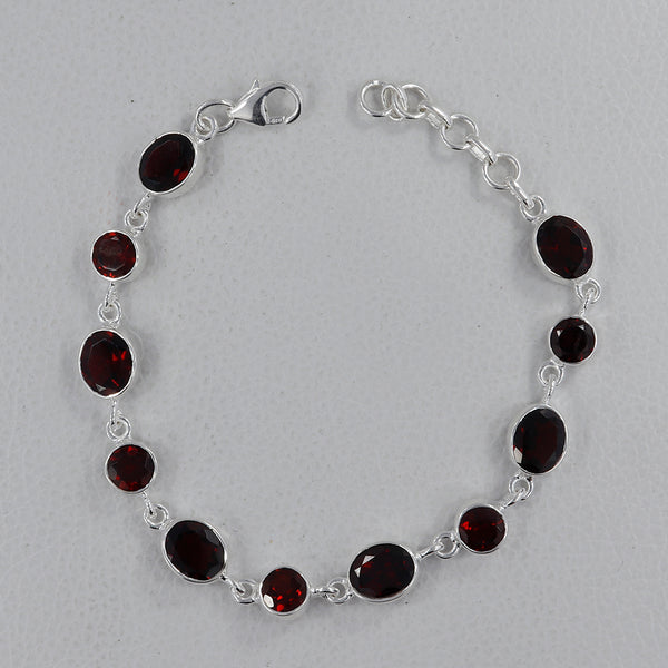 925 Sterling Silver Garnet Bracelet