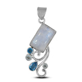 Rainbow Moonstone, Blue Topaz Silver Pendant