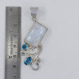 Rainbow Moonstone, Blue Topaz Silver Pendant