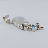 Rainbow Moonstone, Blue Topaz Silver Pendant