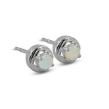 Rainbow Moonstone Studs Silver Earrings