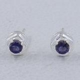 Rainbow Moonstone Studs Silver Earrings