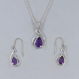 925 Sterling Silver Amethyst Gemstone Pendant Set