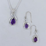 925 Sterling Silver Amethyst Gemstone Pendant Set