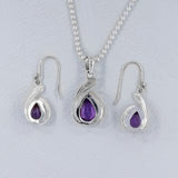 925 Sterling Silver Amethyst Gemstone Pendant Set