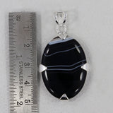 Black Banded Agate Silver Pendant