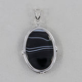 Black Banded Agate Silver Pendant