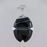 Black Banded Agate Silver Pendant