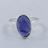 Blue Iolite Checker Cut Solid Silver Ring