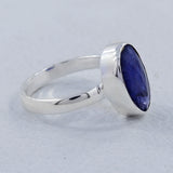 Blue Iolite Checker Cut Solid Silver Ring