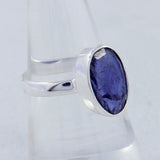 Blue Iolite Checker Cut Solid Silver Ring