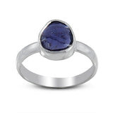 Blue Iolite Checker Cut Solid Silver Ring