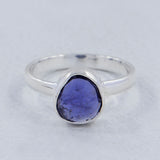 Blue Iolite Checker Cut Solid Silver Ring