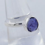 Blue Iolite Checker Cut Solid Silver Ring