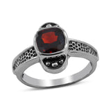 Natural Garnet Birthstone Silver Ring