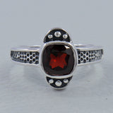 Natural Garnet Birthstone Silver Ring