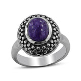 Natural Purple Charoite Sterling Silver Ring