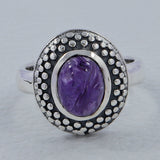 Natural Purple Charoite Sterling Silver Ring