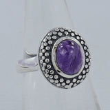 Natural Purple Charoite Sterling Silver Ring