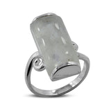 Rainbow Moonstone Baguette Silver Rings