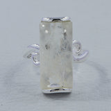 Rainbow Moonstone Baguette Silver Rings