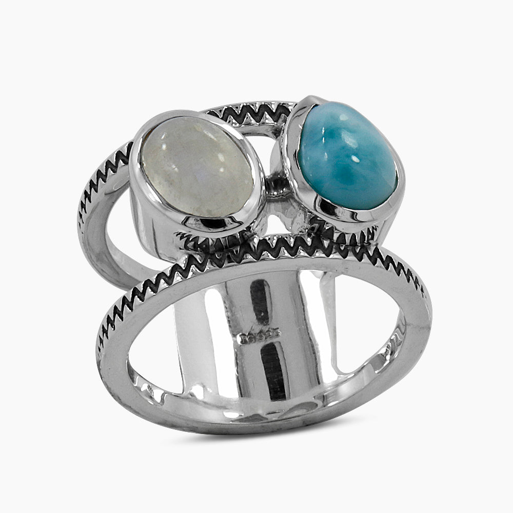 Rainbow Moonstone & Larimar Silver Rings