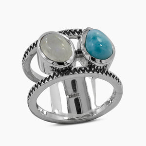 Rainbow Moonstone & Larimar Silver Rings