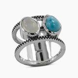 Rainbow Moonstone & Larimar Silver Rings