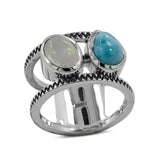 Rainbow Moonstone, Larimar Gemstone Silver Ring