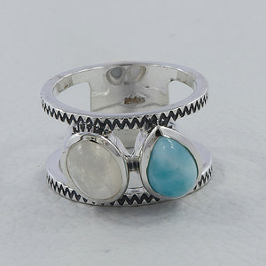 Rainbow Moonstone & Larimar Silver Rings