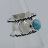 Rainbow Moonstone, Larimar Gemstone Silver Ring